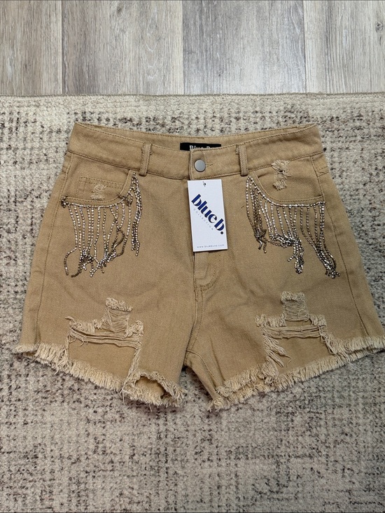 Pants - Tan Distressed Fringe Embellished Women's Shorts- MAKE OFFER
